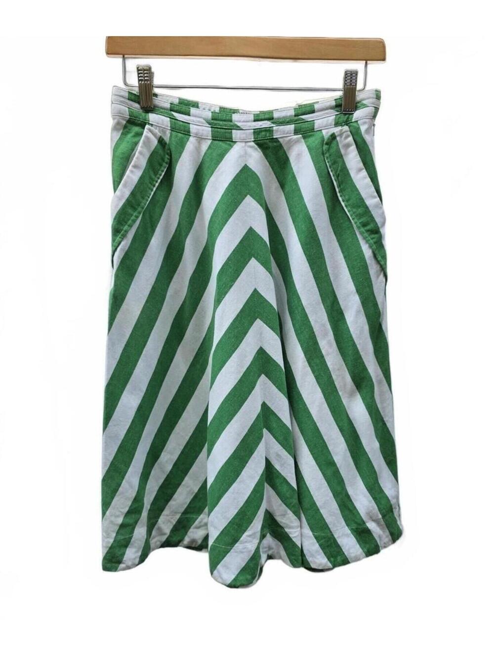 Anthropologie Postmark Spearmint Chevron Striped A-Line Midi Skirt Size 0 Preppy